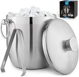 Zulay Kitchen Stainless Steel Double-Wall Insulated Ice Bucket Kit - 3 Liter