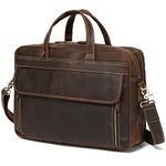 LANNSYNE Timeless Vintage Genuine Leather 17 Inch Laptop Bag Shoulder Briefcases For Men