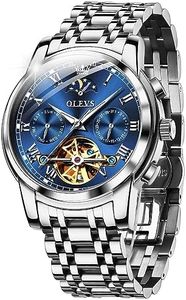 OLEVS Hommes Montre MéCanique Automatique De Luxe éTanche à Remontage Automatique Phase De Lune Chronographe Acier Inoxydable Night Light Watch Bleu