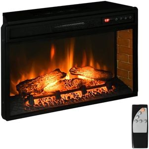 HOMCOM 27" Electric Fireplace Insert for Wooden Cabinet, Recessed Fireplace Heater with Realistic Log Flame, 4 Brightness Settings, Adjustable Temperature, 6H Timer, Remote Control, 1400W, Black