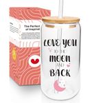 ANOTION Coffee Cups - I Love You to the Moon and Back Coffee Mug Novelty Glass Cups with Lids and Straws Mother's Day Gifts Cute Mug Valentines Day Basket I Love You Gifts for Him Her Mom