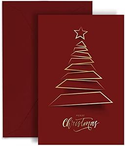 Christmas Greeting Cards with Gold Foiling Xmas Tree | 20 Cards - Dark Red Self Paper with Red Envelope | 6.75 x 4.5 Inch Merry Christmas Cards with Seal Stickers For Friends, Family and loved Ones…