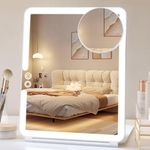 FUNTOUCH Rechargeable Makeup Mirror with Light, Portable Lighted Travel Mirror with 10X Magnifying, 3 Colors Light Modes, Touch Screen Dimming Folding Light Up Mirror for Travel, Cosmetic (White)