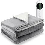 MAYHORY Heated Throw Electric Blanket, 160 X 130cm Flannel+Arctic Fleece Heated Blanket, 10 Heat & 3 Timer Level,Electric Throw for Sofa & Bed, Fast Heating Electric Overblanket,Machine Washable(Grey)