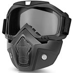 Eliane Reusable Goggle Mask Anti Scratch Uv Protective Face & Eyewear Windproof Dirt Shield with Soft Foam Padded Detachable Mouth Filter for Cycling Bike Off Road Racing Ride Unisex (Black Visor)