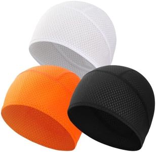 QXQIANXIYE 3 Pack Skull Caps for Men Women, Quick Dry Cycling Helmet Liner, Breathable Stretchy Hat for Motorcycle Running Sports & Work