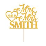 Personalised Wedding Cake Toppers Wedding Decoration Wedding Favours Customised Wedding Gifts for Couple Wedding Double Sided Glitter Paper with Any Name Date (Gold)