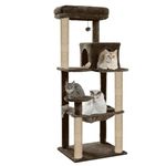FURRLOVERS Condo Fur Fabric Activity Kitten Cat Tree | Hammock | Hanging Ball | Scratching Posts | Jute Rope (Height 55 Inch) (Brown - FURR-54)