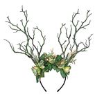 MOSTORY Handmade Green Branch Crown for Renfaire Woodland Flower Headband Forest Antler Headpiece Floral Twig Fairy Cosplay Costume Hair Accessories for Women Adults Carnival Rave Party