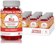 Vitamin B12 Gummies for Adults - Tastiest Proprietary Formula - 3000mcg Methyl B-12 High Absorption Energy Gummies - Non-GMO Vegan Vit B12 - Chewable B 12 for Energy Support and Bone Health - 12 Pack