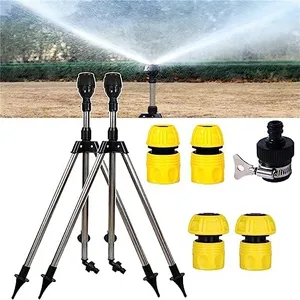 Bonseor Impact Tripod Sprinkler, 360‑Degree Automatic Rotating Irrigation Watering Sprinklers, Tripod Telescopic Support Sprinkler for Lawn (2 PCS)