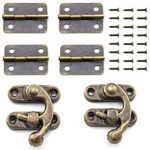 SDTC Tech Retro Design Jewelry Box Antique Right Latch Hook and Vintage Bronze Hinge with Matching Screws Kit for Decorative Cabinet Small Wooden Box Project (2X Hasp Catch + 4X Hinges)