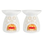 HwaGui - Ceramic Tea Light Holder & Wax Warmer Set of 2, Aromatherapy Essential Oil Burner, Great Decoration for Living Room, Balcony, Patio, Porch and Garden