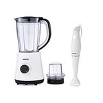 GEEPAS 500W Electric Jug Blender and 180W Hand Blender Combo, Smoothie Maker, Stainless Steel Blades, 2 Speed Pulse Function, 1.5L Jar Coffee Grinder Mill, Food Processor Hand Blender, Black & White