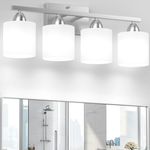 Dekang Silver Vanity Lights for Bathroom, Anti-Rust 4-Light Bathroom Light Fixtures Over Mirror, Eye-Caring Milky White Glass Shades, Standard E26 Base, Bulbs Not Included