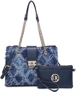 Dasein Hobo Handbag Vegan Leather Tote Chain Shoulder Purse for Women Satchel Bag With Matching Clutch (Jean)