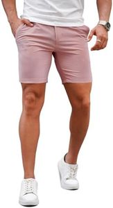 GINGTTO Mens Slim Fit Shorts Skinny Chino Short Shorts Tapered Leg Stretch (Pink1,36-1)