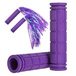 Bike Handle Grips with Tassel Streamers for Girls Boys and Kids, Non-Slip Bicycle Handlebar Grips Cover for Mountain Bike, Scooters Road Bike BMX MTB Cycling Replacement Parts (Purple & Streamers)