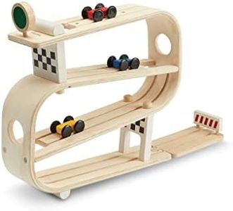 PlanToys Wooden Ramp Racer with 3 Cars (5379) | Sustainably Made from Rubberwood and Non-Toxic Paints and Dyes