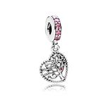 FGT Family Tree Pink CZ Dangle Love Heart Charm fits Pandora Moments Bracelets Sterling Silver Gift Women Daughter Girls Lover Family Couple Birthday
