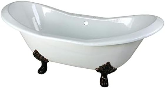 Kingston Brass Aqua Eden VCT7D7231NC5 Cast Iron Double Slipper Clawfoot Bathtub ORB Feet and 7-Inch Centers Drillings, 72-Inch, White