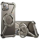 OATSBASF Minimalist Phone Case Compatible with iPhone 15 Plus, 360° Rotation Kickstand Aluminum Metal Frameless Design Bumper Z Case, Protective Shock Grade Shell, Natural Titanium