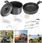 Camping Cookware Mess Kit 11Pcs Portable Outside Camping Cooking Set Camping Pots Pans Outdoor Camp Cook Set with Fork Spoon Bowls Backpacking Cookware for Outdoor Camping Hiking Picnic (Black)