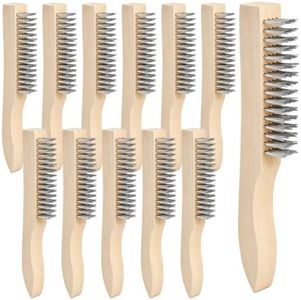 Elsjoy 12 Pack 10" Wire Brush with Wood Handle, Steel Wire Scratch Brush