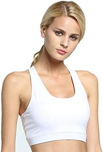 Women High Impact Sports Bra Phone Pocket Running Bra Seamless Wirefree Workout Top Vest Activewear (White, M)