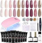 Modelones Poly Nail Extension Gel Kit 10 Colors with 6W Nail Lamp, Nude Poly Nail Gel Kit Gentle Colors with Basic Poly Nail Art Accessories Tools French Manicure Set for Beginner Starter