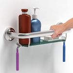 AquaChase ADA Compliant Grab Bar with Glass Shelf for Shower Wall and Bathtubs, 500lbs Weight Support, 1-1/4 x 16 inch for Stud Mount, Brushed Nickel