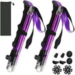 HUGSEE Trekking Poles Collapsible Hiking Poles for Women Upgraded Thickened Aircraft-Grade Aluminum Alloy Trekking Sticks Folding Walking Sticks with Extended Grip Tip Kits Carrying Bag, 2Pack Purple