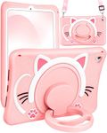 Wazzasoft for iPad 6th Generation/iPad Air 2/ Pro 9.7 Inch Case Girls Cute Cat Kawaii Cover Girly Cartoon with Rotating Handle Stand & Strap Silicone Funda for Apple iPad Cases 6th Gen/Air2/Pro 9.7”