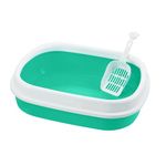 Foodie Puppies Cat Litter Tray (46 x 37 x 14 cm) with Rim Set for Cat and Kitten | Reduces Odor, Perfect Starter for Toilet Training (Large Tray with Rim - Turquoise)