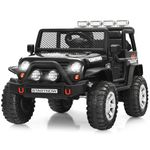 Costzon Kids Ride on Truck, 12V Battery Powered Electric Vehicle w/ 2.4G Remote Control, 2 Speeds, Spring Suspension, LED Light, Horn, Music/ MP3/ Radio, 2 Doors Open, Ride on Car for Kids (Black)