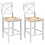 HOMCOM Bar Stools Set of 2, Farmhouse Counter Height Barstools, Solid Wood Bar Chairs with Cross Back and Footrest for Kitchen, Natural