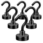 Neosmuk Black Magnetic Hooks, 22 lb+ Heavy Duty Magnets with Hook for Fridge, Extra Strong Super Cruise Hook for Hanging, Magnetic Hanger for Curtain, Grill, Towel, Ceiling Pack of 6