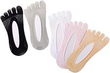 JJLEAF Toe Socks, 5 Pairs No Show Low Cut Five Finger Socks Athletic for Women Toe Separated Socks with Gel Tab, Black, White, Grey, Pink,skin, One Size