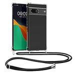 kwmobile Crossbody Case Compatible with Google Pixel 7 Case - Clear TPU Phone Cover w/Lanyard Cord Strap - Transparent