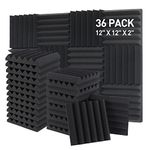 Sound Proof Panels - 12 x 12 x 2 Inches Wedges Acoustic Foam 36 Pack Sound Absorbing Panel Soundproof Panels for Walls and Ceiling Wall Panel (Black)…