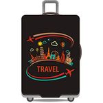 Madfifennina Washable Spandex Travel Luggage Protector Baggage Suitcase Cover Fit 23-32 Inch (Black-Travel, XL(29"-32" Luggage))