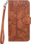 Tiyoo iPhone 6/6S Phone Case, Shockproof Leather Wallet Case with The Tree of Life Pattern, Protective Phone Cover with Card Holder and Magnetic Closure, Premium Phone Cover for iPhone 6/6S, Brown