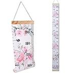 Baby Growth Chart Ruler Kids Roll-up Height Chart Wall Hanging Measurement Chart Wall Decor with Wood Frame for Kids Nursery Room Canvas Removable Height Growth Chart 8'' x 79'' (Pink Flower)