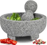 PriorityChef Granite Mortar and Pestle Set - 8 Inch Natural Stone Molcajete Mexicano for Spices, Seasonings, Pastes - Pestle and Mortar Bowl for Fresh Guacamole, Salsa, Pesto, Large, Grey