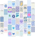 KARTMEN 50 Photo Wall Collage Kit || Danish Pastel Room Decor Aesthetic, 4 x 6 Inches Posters for Wall Decoration - Glue Dots Included- BLUE,Paper