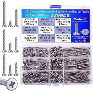 Zmbroll M3.5 Wood Screws 225Pcs #6 Self Tapping Screw Phillips Flat Head Metal Drywall Screws 304 Stainless Steel 9 Sizes Cross Countersunk Sheet Metal Screws Assortment for Wood Plastic