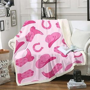 Erosebridal Cowgirl Throw Blanket Cute Kawaii Pink Cowgirl Twin 60"X80" Fleece Blanket Gifts for Girls Women Cowboy Hat Boots Horseshoe Sherpa Blanket Wild West Cowgirls Fuzzy Blanket for Bed Couch