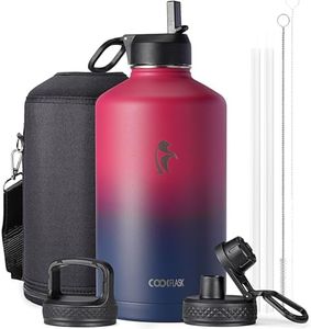 Coolflask 128 oz Gallon Water Bottle Insulated with Straw&3 Lids, Water Jug Large Stainless Steel Metal Vacuum Wide Mouth for Sports, Gym or Office, Non-BPA Keep Cold 48H Hot 24H, Ombre Wine/Navy
