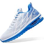 Autper Air Running Tennis Shoes for Men Lightweight Non Slip Sport Gym Walking Shoes Sneakers,Size US 10 White/Blue