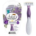 BIC Soleil Escape Women's Disposable Razors, 4 Blade Ladies Razors, Moisture Strip With 100% Natural Almond Oil, Lavender and Eucalyptus Scented Handles, 4 Pack